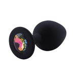 plug anal de silicona negro con diamante arco iris