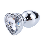tapón anal corazón de cristal plata