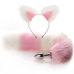 Plug Anal Cosplay Rosa Y Blanco <br> Cola Y Orejas de Zorro