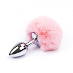 butt plug de metal con cola de conejo rosa claro